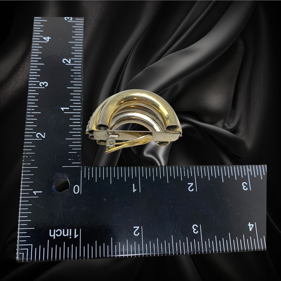 Vintage 1980's Oversized Gold & Silver Tone Tubular Earrings Clip On Demi Hoop - Picture 6 of 6